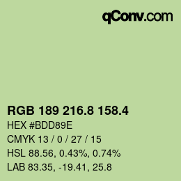 カラーコード: RGB 189 216.8 158.4 | qconv.com