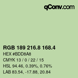 カラーコード: RGB 189 216.8 168.4 | qconv.com