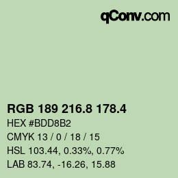 カラーコード: RGB 189 216.8 178.4 | qconv.com