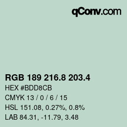 カラーコード: RGB 189 216.8 203.4 | qconv.com