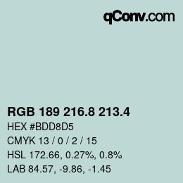 カラーコード: RGB 189 216.8 213.4 | qconv.com