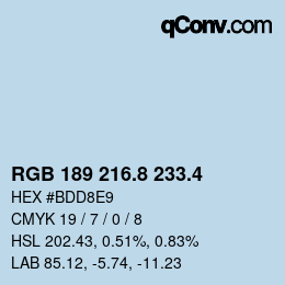 カラーコード: RGB 189 216.8 233.4 | qconv.com