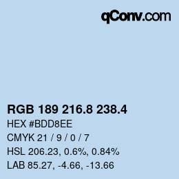 カラーコード: RGB 189 216.8 238.4 | qconv.com