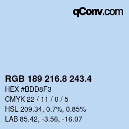 カラーコード: RGB 189 216.8 243.4 | qconv.com