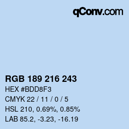 Color code: RGB 189 216 243 | qconv.com