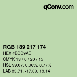 Color code: RGB 189 217 174 | qconv.com