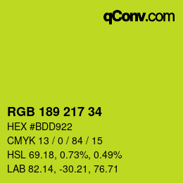 Color code: RGB 189 217 34 | qconv.com