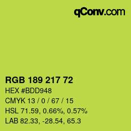Color code: RGB 189 217 72 | qconv.com