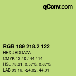 カラーコード: RGB 189 218.2 122 | qconv.com