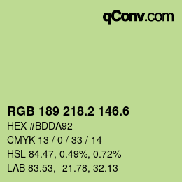 カラーコード: RGB 189 218.2 146.6 | qconv.com