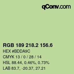 カラーコード: RGB 189 218.2 156.6 | qconv.com