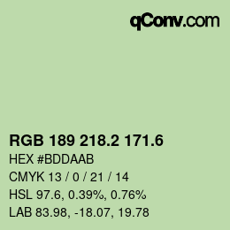 カラーコード: RGB 189 218.2 171.6 | qconv.com