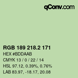 カラーコード: RGB 189 218.2 171 | qconv.com