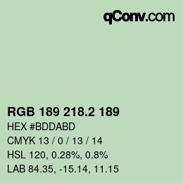 カラーコード: RGB 189 218.2 189 | qconv.com