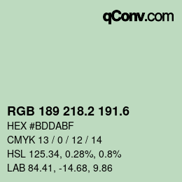 カラーコード: RGB 189 218.2 191.6 | qconv.com
