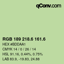 カラーコード: RGB 189 218.6 161.6 | qconv.com