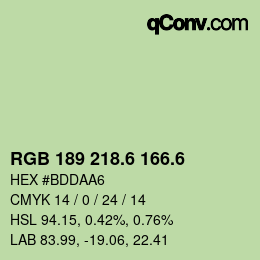 カラーコード: RGB 189 218.6 166.6 | qconv.com