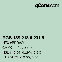 カラーコード: RGB 189 218.6 201.6 | qconv.com