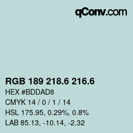 カラーコード: RGB 189 218.6 216.6 | qconv.com