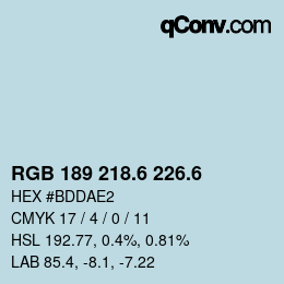 カラーコード: RGB 189 218.6 226.6 | qconv.com