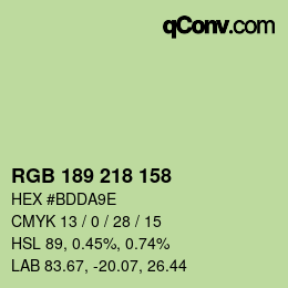 Color code: RGB 189 218 158 | qconv.com