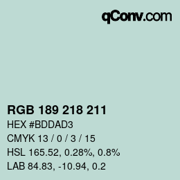 Color code: RGB 189 218 211 | qconv.com