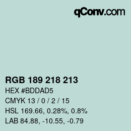Código de color: RGB 189 218 213 | qconv.com