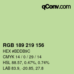 Color code: RGB 189 219 156 | qconv.com