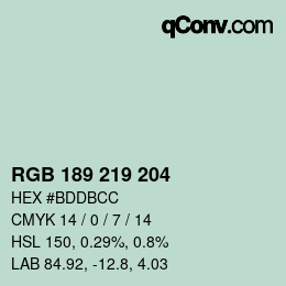 Color code: RGB 189 219 204 | qconv.com