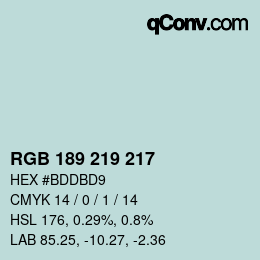 Color code: RGB 189 219 217 | qconv.com