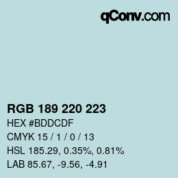 Farbcode: RGB 189 220 223 | qconv.com