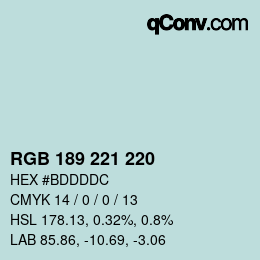 Color code: RGB 189 221 220 | qconv.com