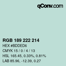 Color code: RGB 189 222 214 | qconv.com