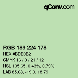 Color code: RGB 189 224 178 | qconv.com