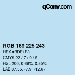 Color code: RGB 189 225 243 | qconv.com