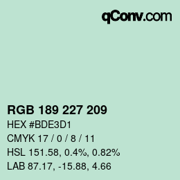 カラーコード: RGB 189 227 209 | qconv.com