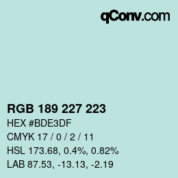 Color code: RGB 189 227 223 | qconv.com