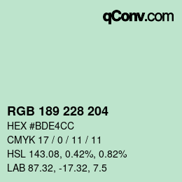カラーコード: RGB 189 228 204 | qconv.com