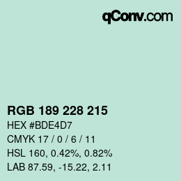 Color code: RGB 189 228 215 | qconv.com