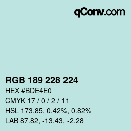 Color code: RGB 189 228 224 | qconv.com