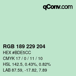 Color code: RGB 189 229 204 | qconv.com