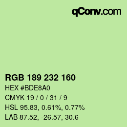 Color code: RGB 189 232 160 | qconv.com