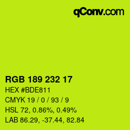 Color code: RGB 189 232 17 | qconv.com