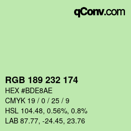 Color code: RGB 189 232 174 | qconv.com