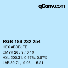 カラーコード: RGB 189 232 254 | qconv.com