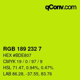 Color code: RGB 189 232 7 | qconv.com