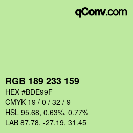 Color code: RGB 189 233 159 | qconv.com