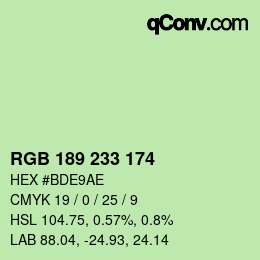 Color code: RGB 189 233 174 | qconv.com