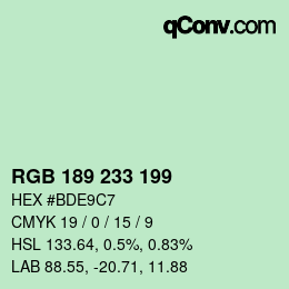 Color code: RGB 189 233 199 | qconv.com