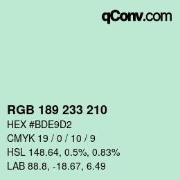 Color code: RGB 189 233 210 | qconv.com